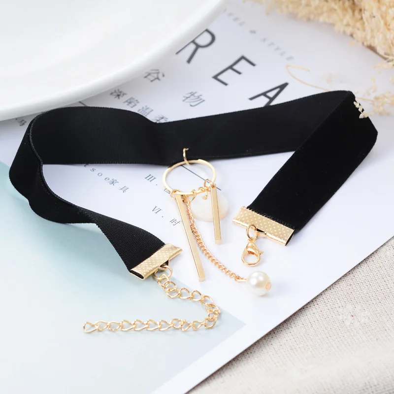 South Korea velvet Black Circle Necklace Shell tassel Velvet Shutiao Pearl | Украшения и аксессуары