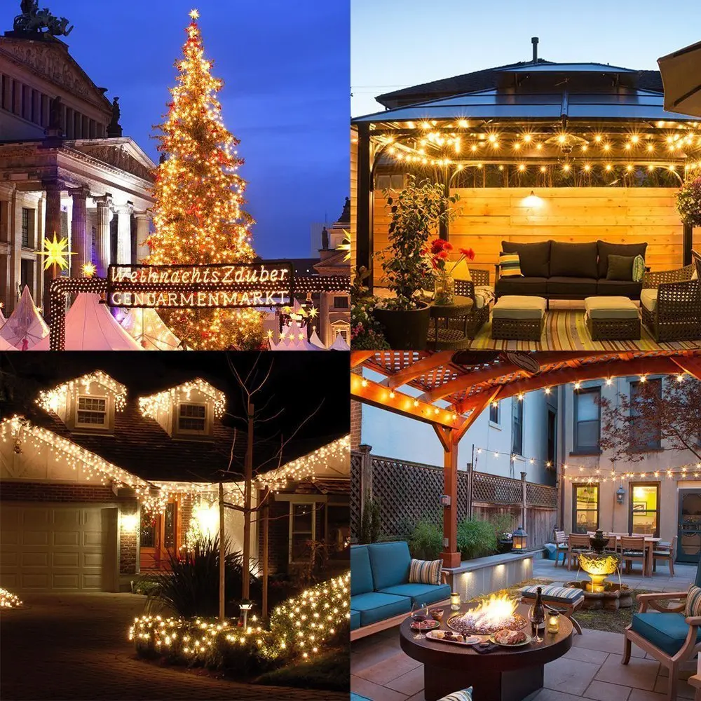 Waterproof LED Solar String Lights 20/50/100 Bulbs Indoor Outdoor Warm White Blue RGB Party Holiday Christmas Garden Decorations | Лампы и