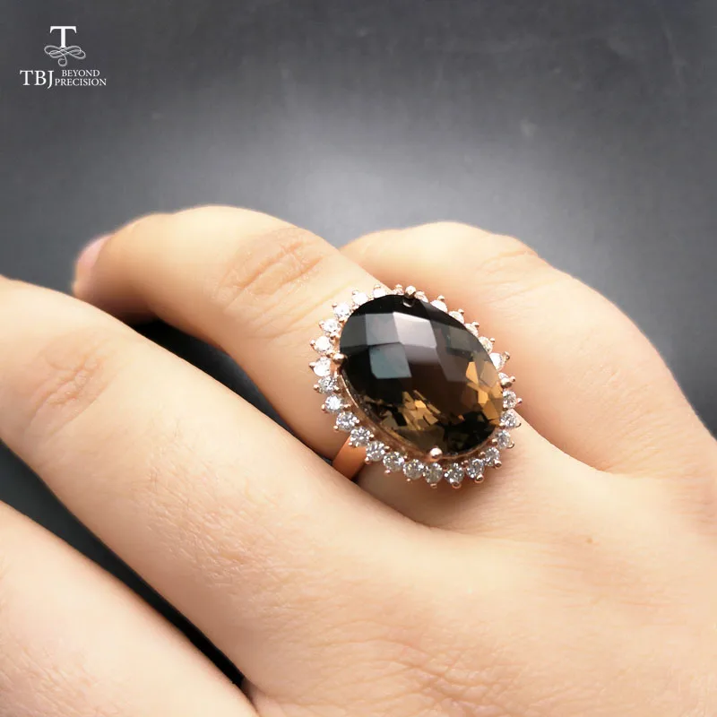 Tbj диана вечерние gemstonejewelry Комплект Кулон и кольцо с 22 ctnatural дымчатый кварц для