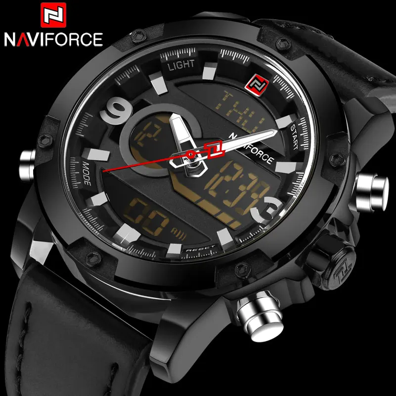 Мужские спортивные наручные часы naviforce Брендовые Часы с двумя дисплеями