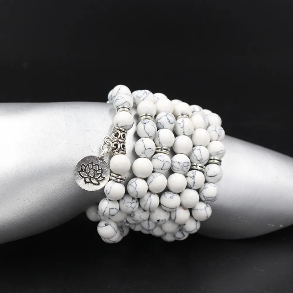 NADEEM Новинка 108 шт. белый браслет с бусинами Howlite Mala ожерелье ручной работы из