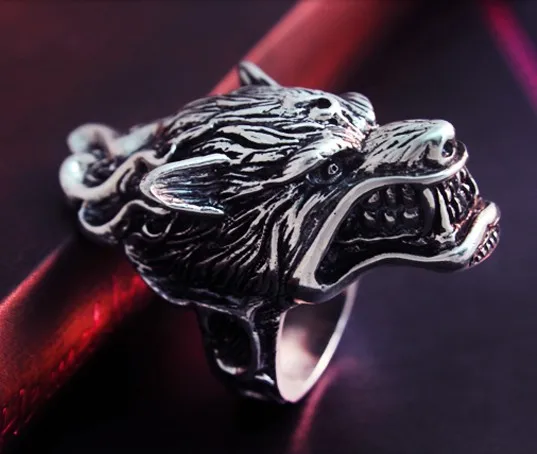 Для мужчин ваточника для Волчья Голова Байкер кольцо 925 пробы серебро Размеры 8 до