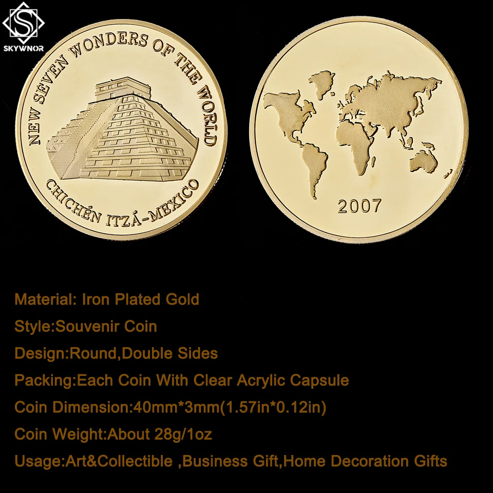 5 шт./лот 2007 Мексика Чичен-Ица семь чудо мира Сувенир маркер монеты позолоченный