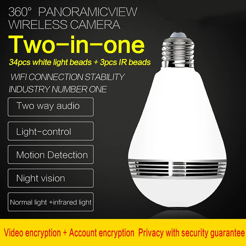 WiFi лампа мини камера IP домашняя панорамная микро рыбий глаз 360 градусов 960 P HD