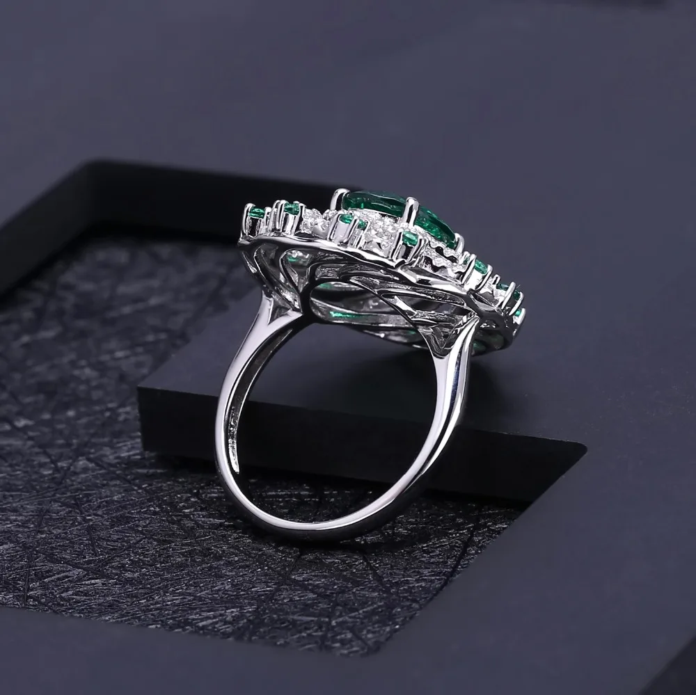 Gem's Ballet Russian Nano Emerald Vintage Cocktail Ring 925 Sterling Silver Engagement Wedding Rings For Women Fine Jewelry