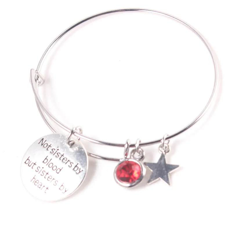 12 Months Birthstone Pendant Bracelets Engraved Not Sisters by Blood But Heart Gifts for Best Friends | Украшения и аксессуары