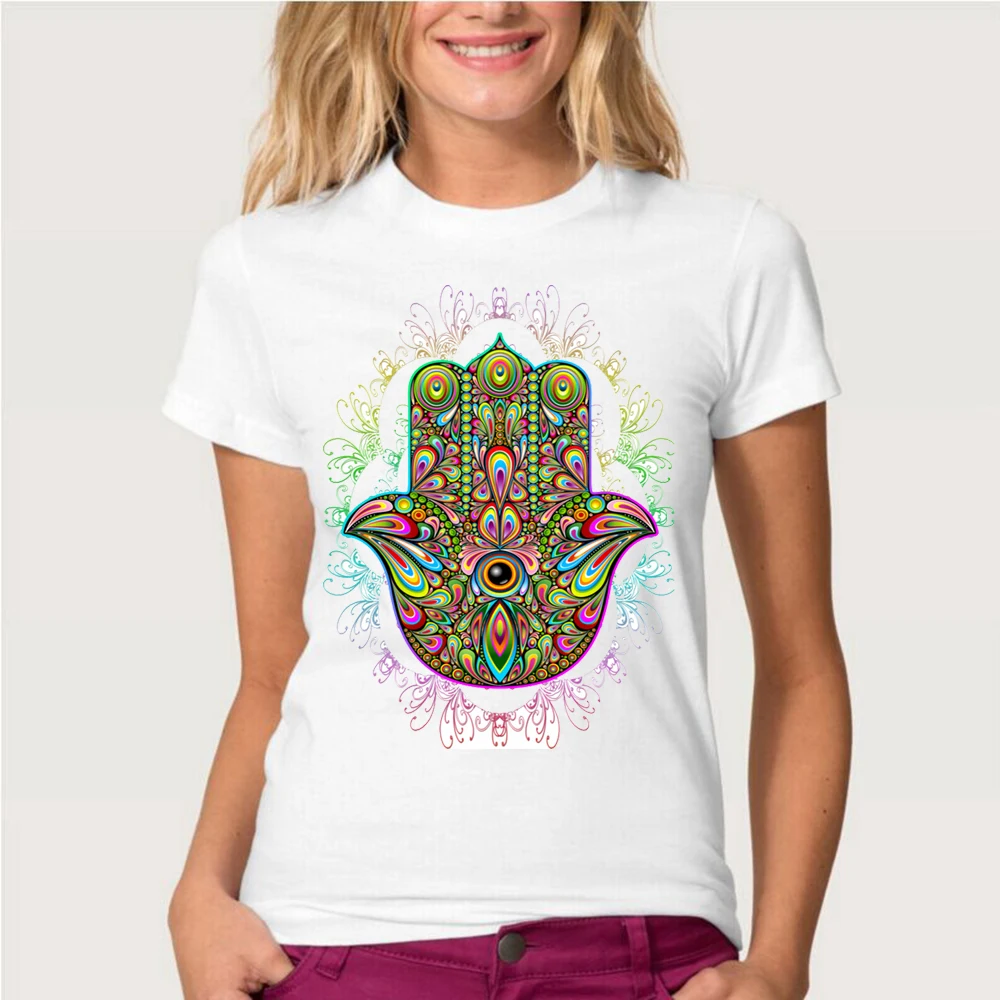 Новый летний Хамса ручной амулет Psychedelic дизайн женская футболка с коротким