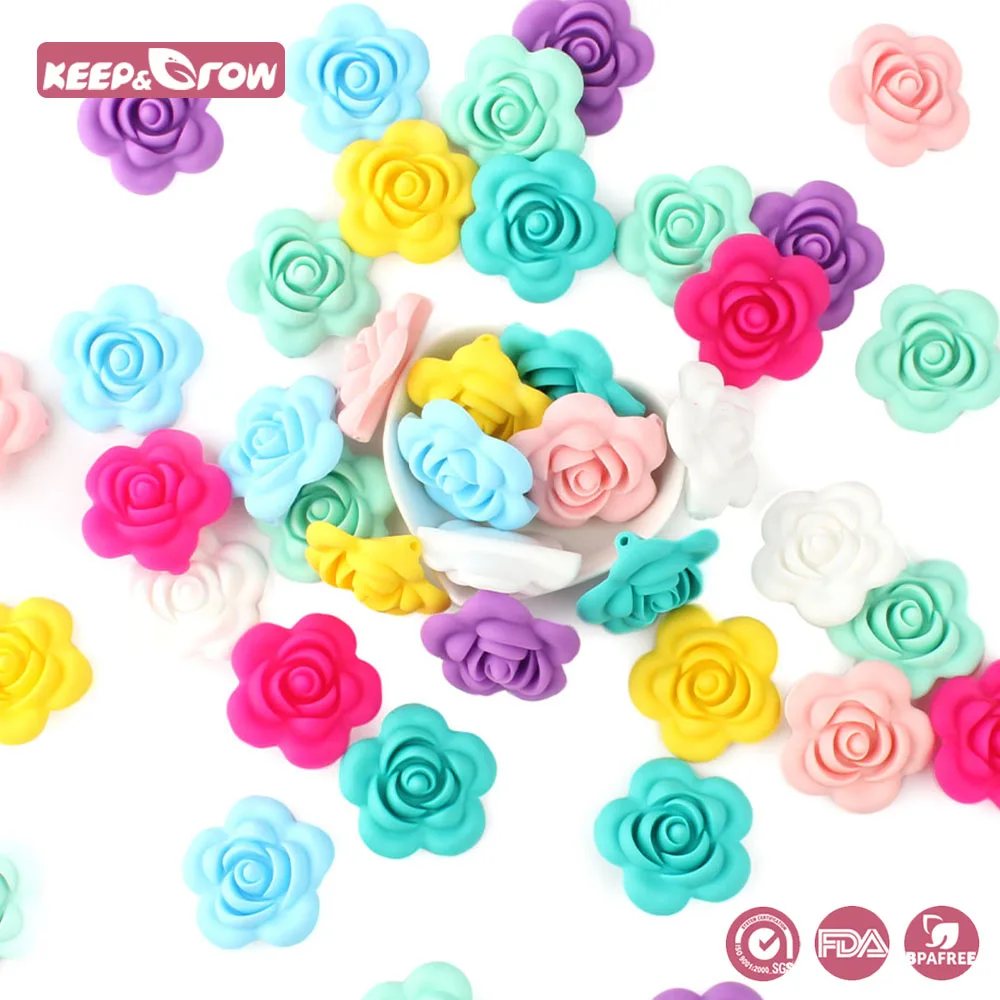 Keep&Grow 500Pcs Baby Teething Beads Chewable Rose Silicone Beads BPA Free Food Grade Baby Teethers Pacifier Chain Accessories
