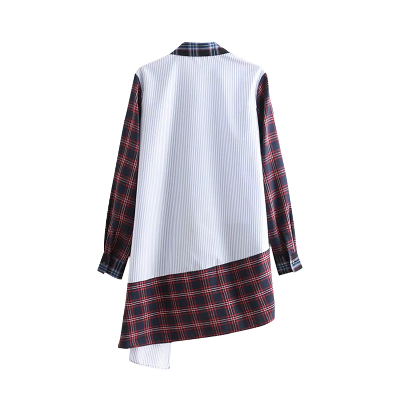 Wonder 2018 new autumn Vintage Plaid Patchwork Asymmetric Loose Tops Blouses Lapel Collar Long Sleeve Shirts Casual Blusas Mujer | Женская
