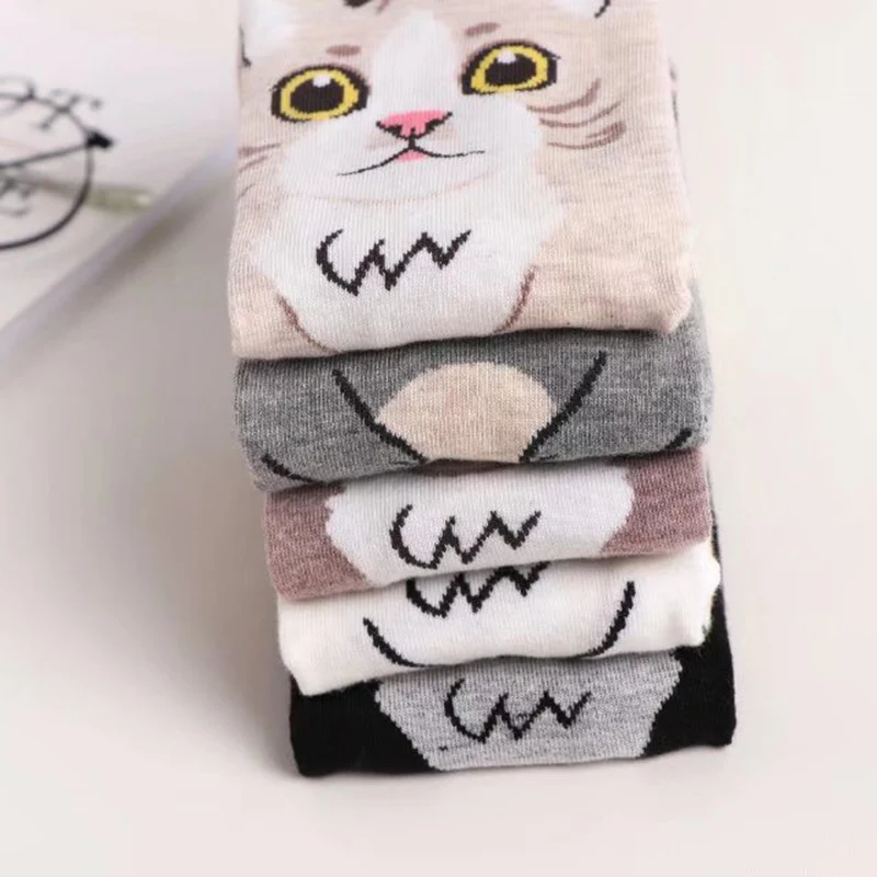 Peonfly отдыха мультфильм Черный Смешные милые кошки Носки для девочек женские узор