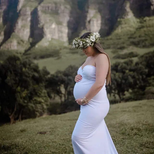 Белые платья без рукавов с длинным шлейфом для беременных женщин одежда