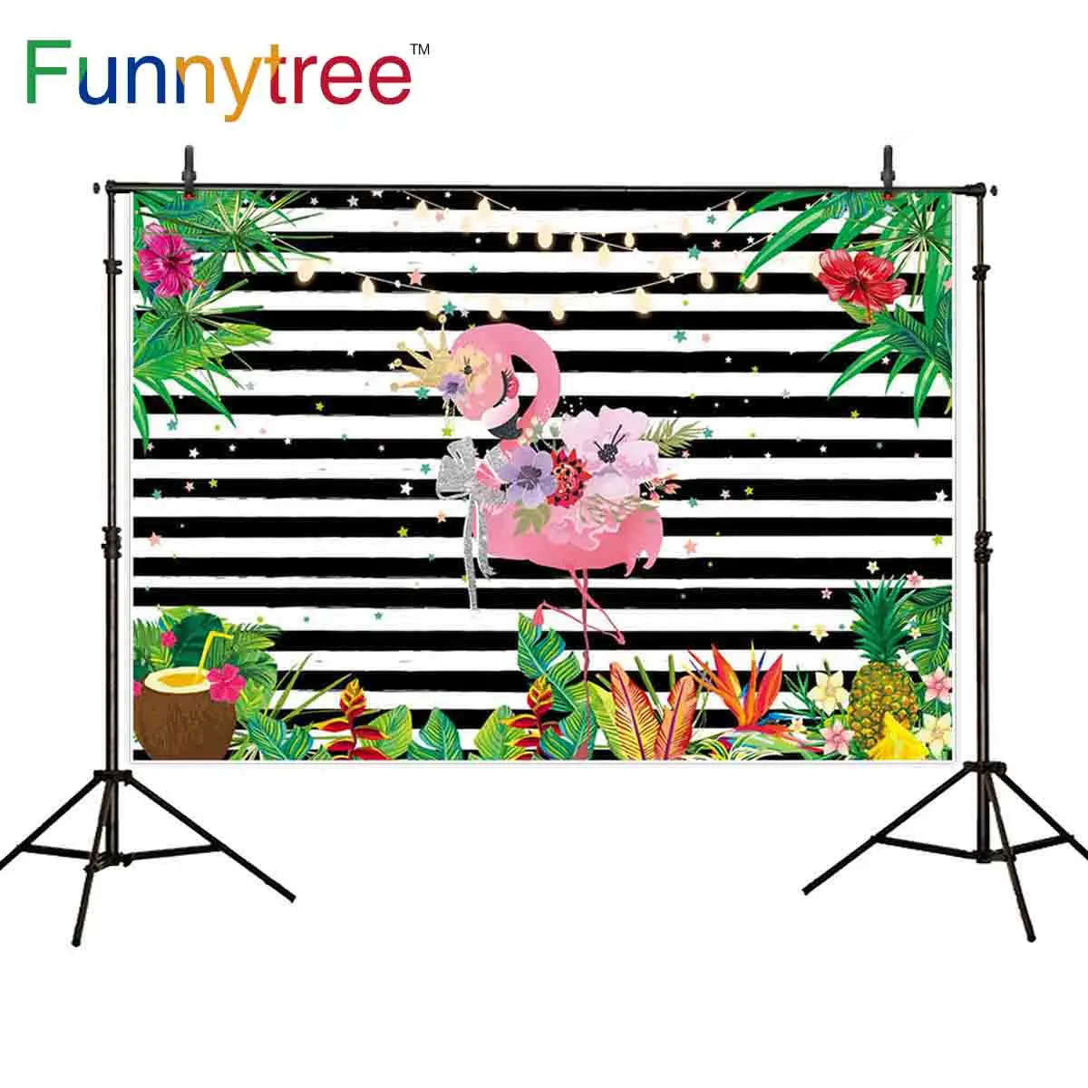 

Фон Funnytree для фотосъемки, фламинго, вечеринка, летние Пальмовые Листья, полосы, Гаваи, праздничный фон для фотосъемки, декор для фотосъемки