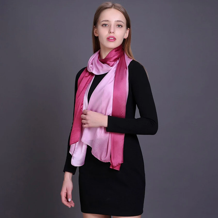 Роскошный бренд два цвета градиентный длинный шелковый шарф атласные шарфы для