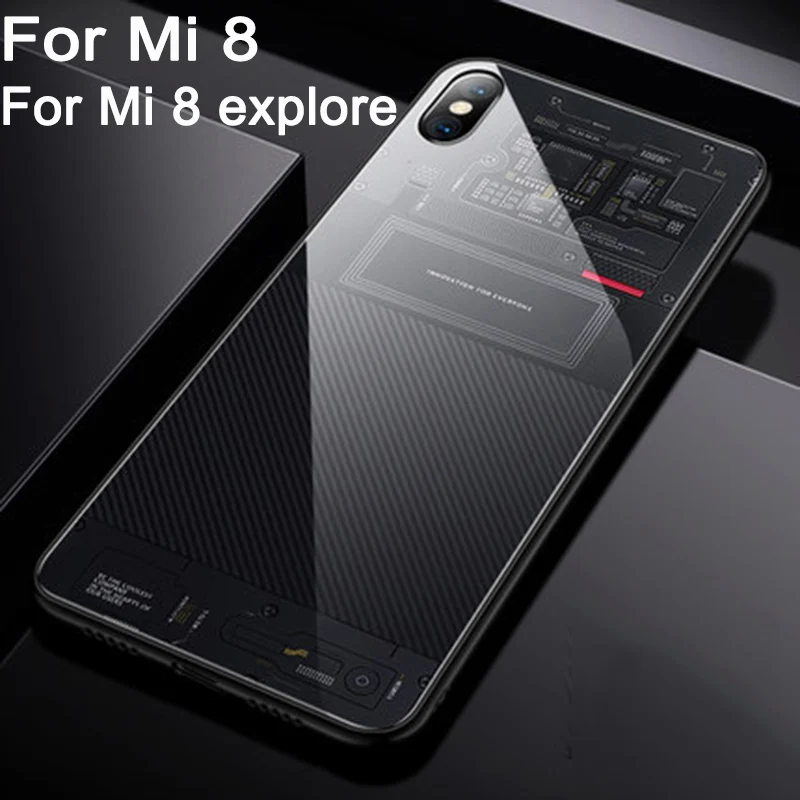 Закаленное стекло задняя крышка для xiaomi mi 8 Исследуйте защитные чехлы Ретро Чехол