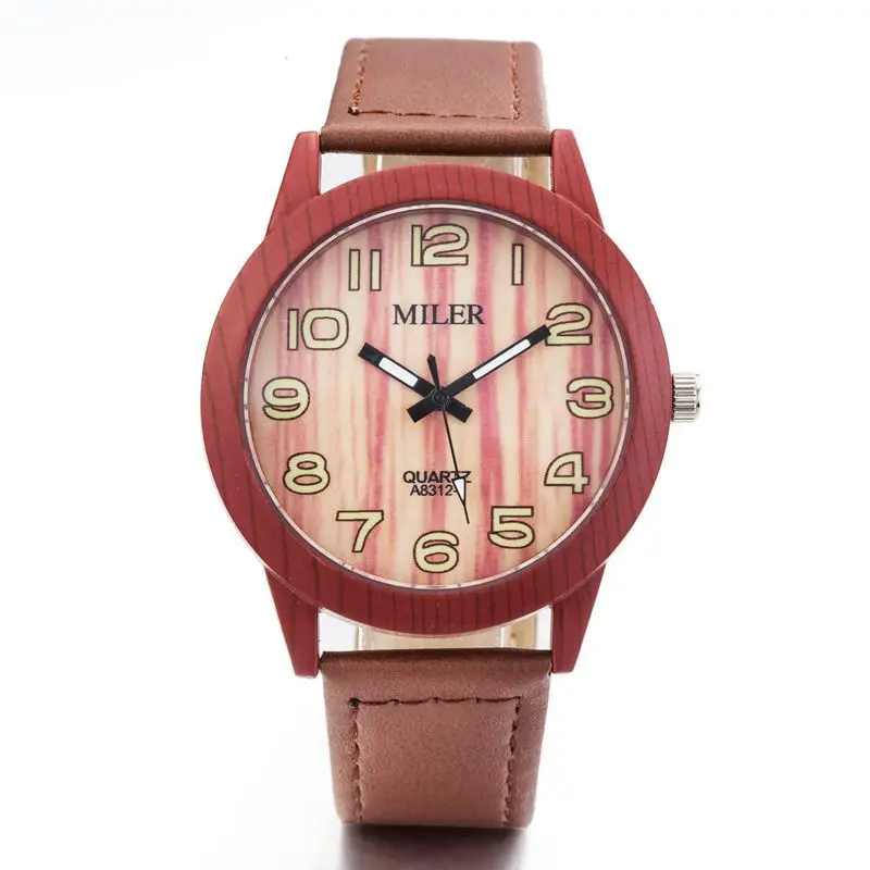 Мужская Новая Мода моделирование Бамбука Деревянный Наручные Часы С Кожа