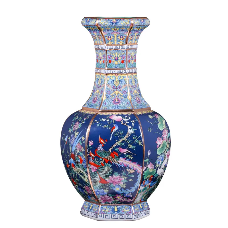 Цзиндэчжэнь Qianlong эмалированная Античная Шестигранная высокая ваза напольные
