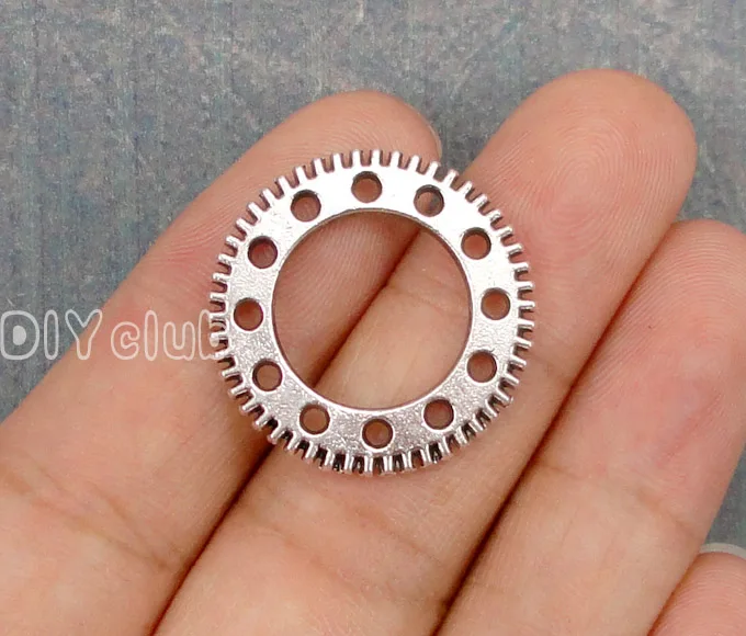 

40pcs-Antique Silver Plated 2 Sided Gear Charms Pendant 25mm