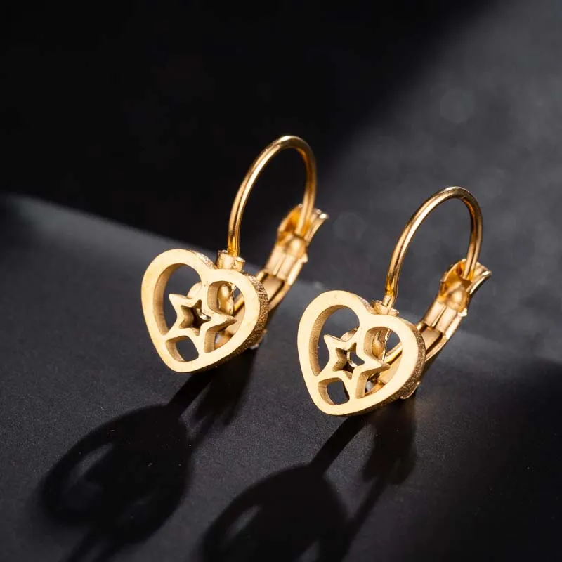 Heart Star Earrings Hfarich современный небольшой круглый серьги для женщин из нержавеющей стали Дерево жизни Пальма паук покупки серьги-кольца - Окраска металла: Heart Star Earrings