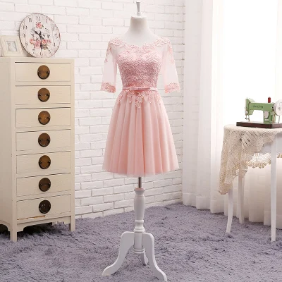 Short 509 MNZ-509# с рукавами 1/2, вышивкой кружевное длинное розовое весеннее Новое свадебное платье для выпускного вечера платье подружки невесты - Цвет: Short 509