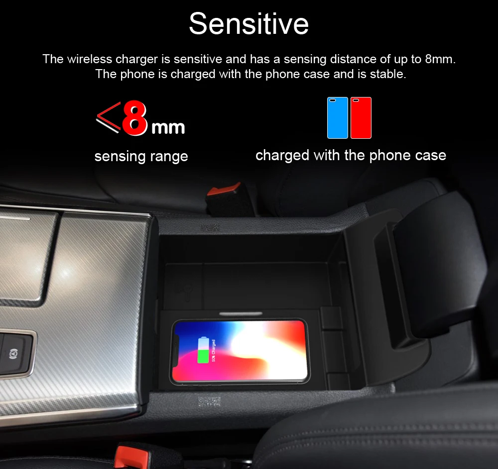 Автомобильное беспроводное зарядное устройство для смартфона Audi A6 2019 iPhone Max Huawei