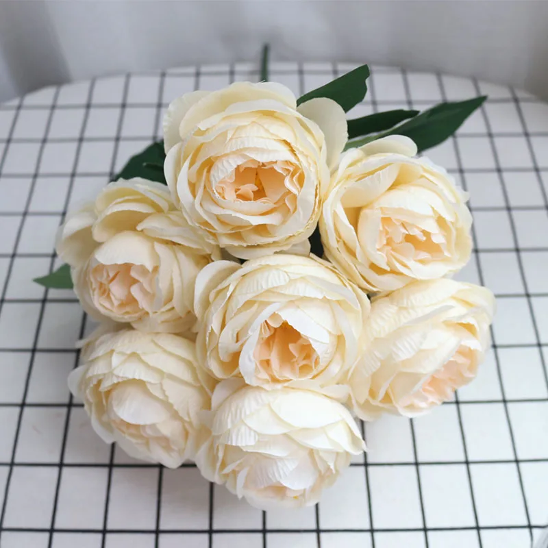Шампанское HMEOT, 10 головок, европейский стиль, искусственные розы, шелковые декоративные вечерние цветы для дома, отеля, офиса, свадьбы, сада, 1 шт - Цвет: Шампанское