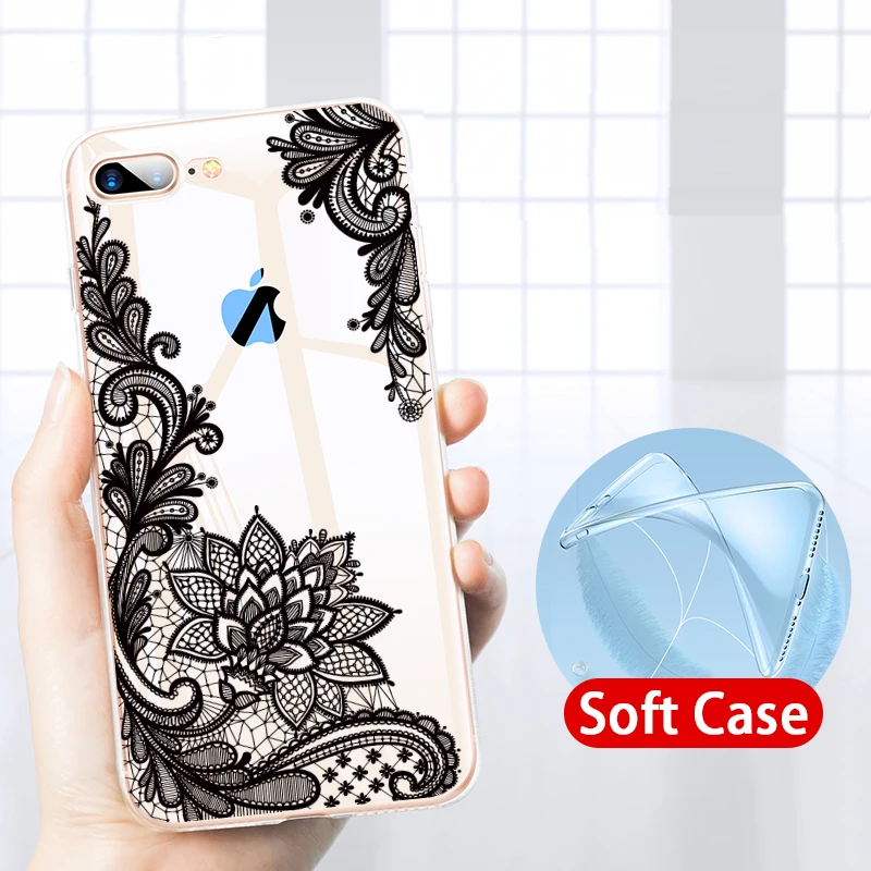 Роскошный силиконовый чехол для телефона для iPhone 8, 7, 6, 6s Plus, 5S чехол s, 3D кружевной цветок, мягкий ТПУ чехол для iPhone X XS, чехол для MAX XR