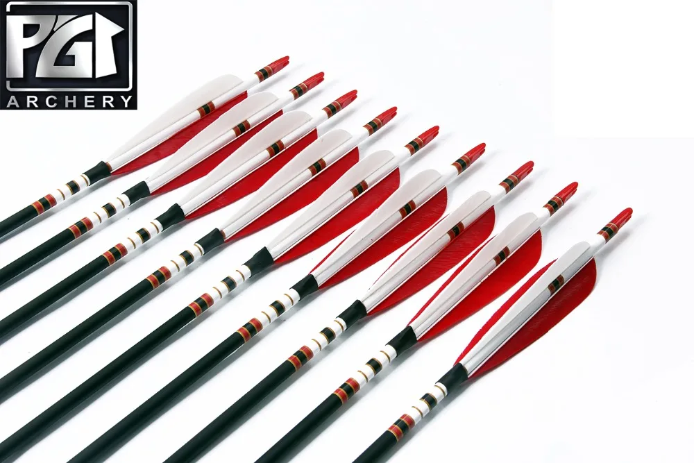 PG1ARCHERY углеродная стрела с 5 ''параболические перья позвоночника 500 OD 7 6 мм