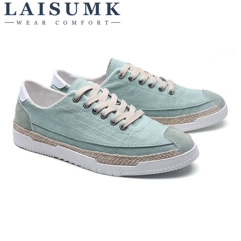 Туфли LAISUMK мужские холщовые дышащие однотонные на шнуровке плоская подошва