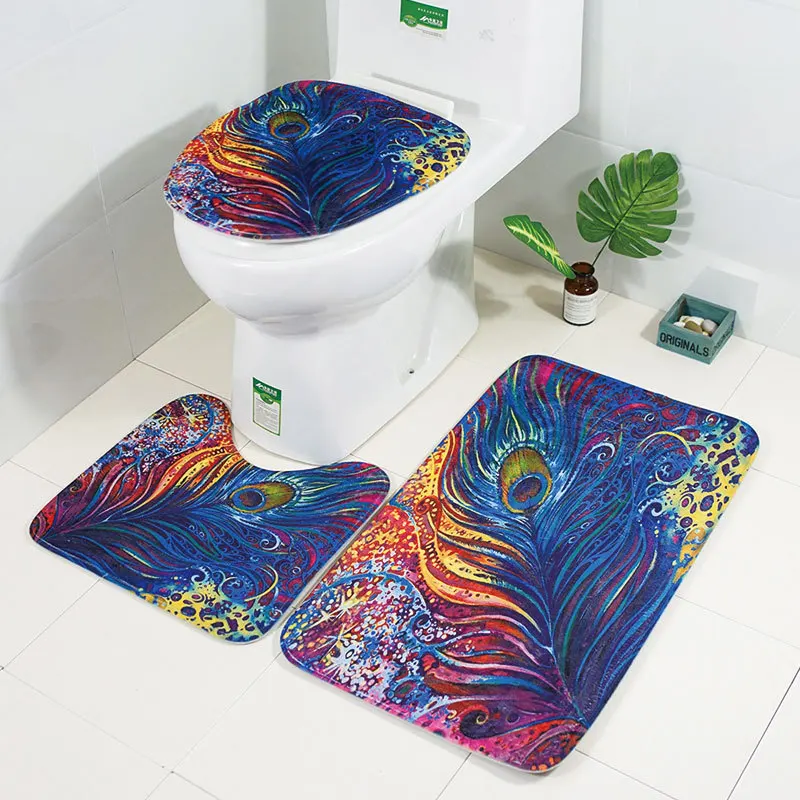 

Zeegle 3Pcs/set Carpet Bathroom Bath Mat Non-slip Pedestal Rug Toilet Lid Cover Bathroom Floor Mat Absorbent Doormat Toilet Rugs