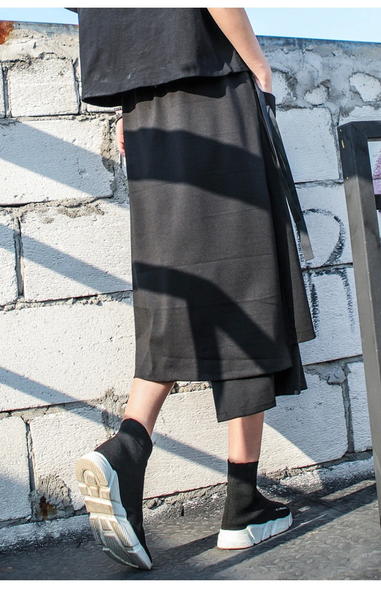 

Irregular women streetwear skirt black loose elastic waist faldas womens fashion ribbon summer skirts jupe femme