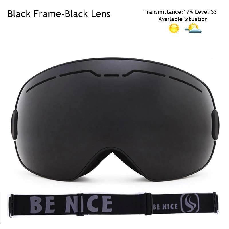 Новые UV400 противотуманные двухслойные мужские лыжные очки большие линзы Лыжная маска очки снежные очки для сноуборда зеркальные очки с покрытием - Цвет: Black