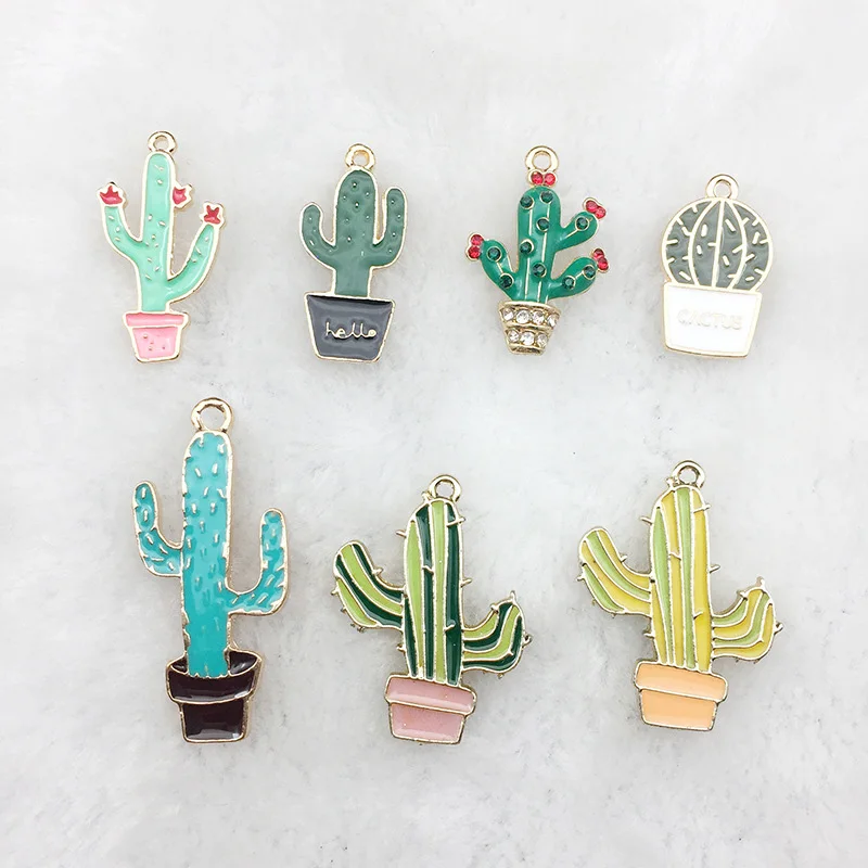 10 шт./лот подвески в виде кактуса эмалированного масла металлические кулон