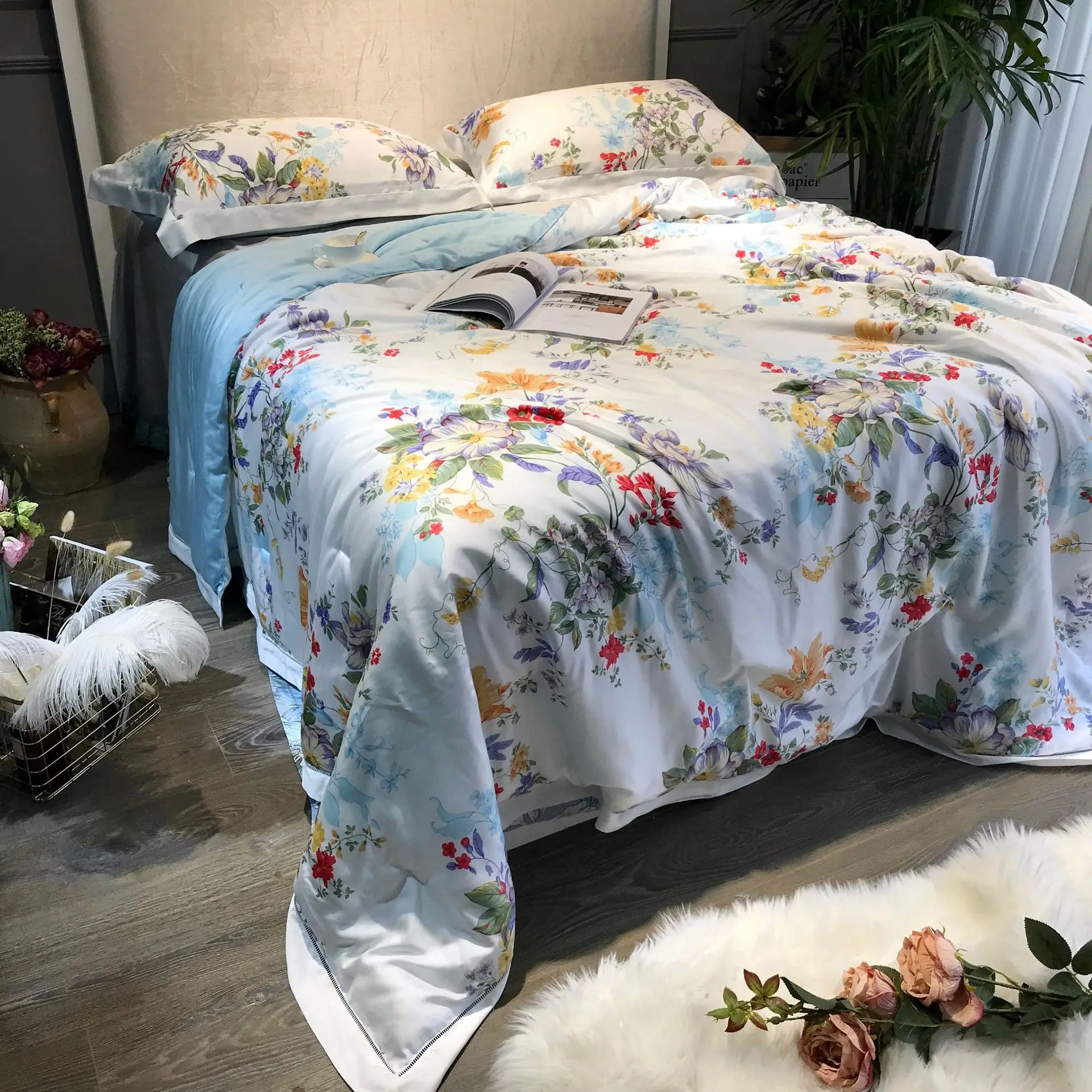 Color 13 Abbiemao высококачественное постельное белье из хлопка Tencel, комплект из 4 предметов, кружевное шелковое постельное белье на весну/лето, размер queen/King - Цвет: Color 13