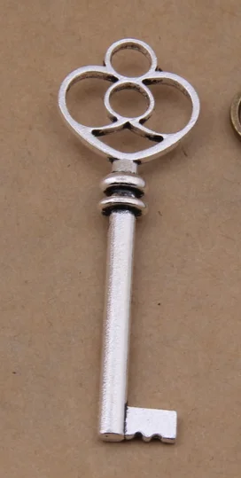 

50pcs Charm hollow heart love key pendant 60x18mm 3.8g Antique silver bronze Handmade Jewelry Making DIY Supplies European Alloy
