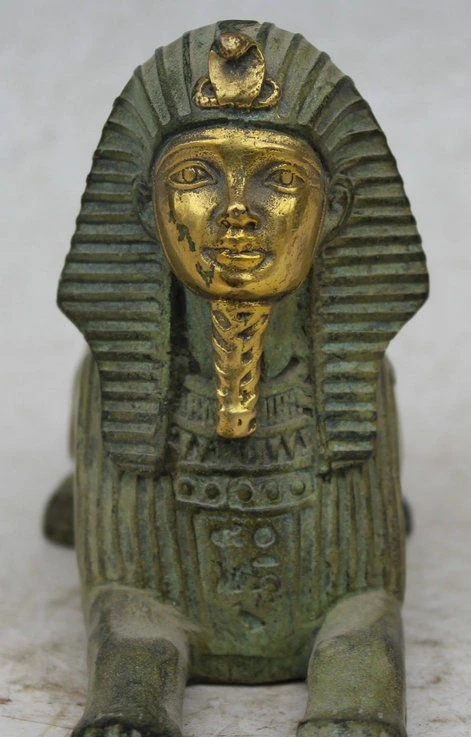 

free shipping 6" Old China Chinese Bronze Gild Egypt Face Lion body Sphinx Beast Statue