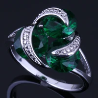 attractive round green cubic zirconia silver plated ring v0401