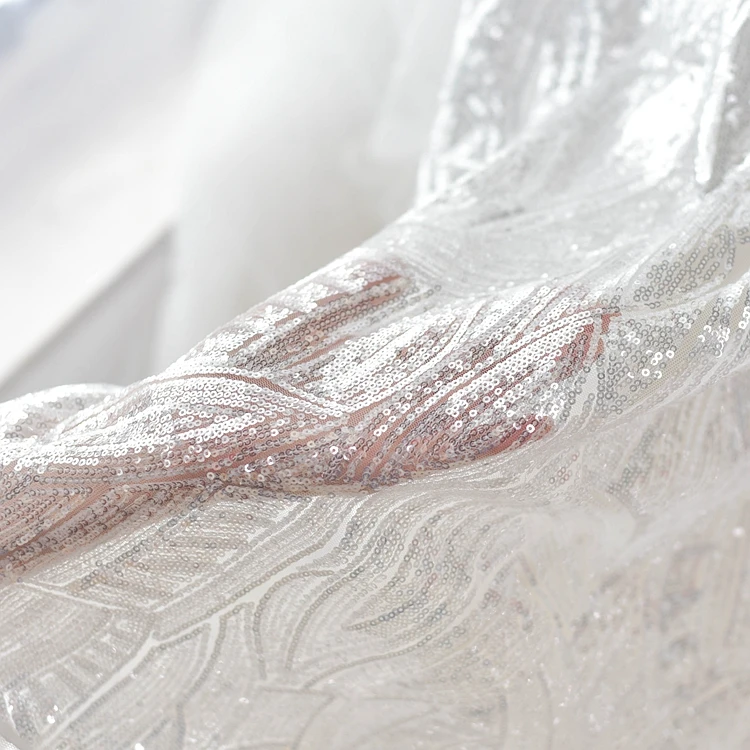 1M/pack Liuzhi pure sequin embroidery lace fabric costumes embroidered mesh stage decoration materials off white | Дом и сад