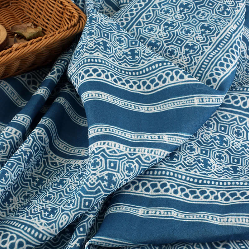

High quality pure ramie fabric High-end loose gowns, dresses, clothes tissu Thin style national style in summer patchwork