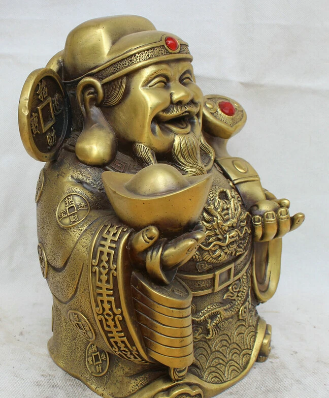 ZSR S5806 12 &quotКитайская латунь фэн шуй Ru Yi dragon Cai Shen Mammon для денег статуя богатства