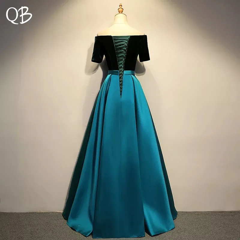 Vintage Purple Blue A-line Short Sleeve Satin Velour Evening Dresses 2020 New Fashion Gowns XH446 | Свадьбы и торжества