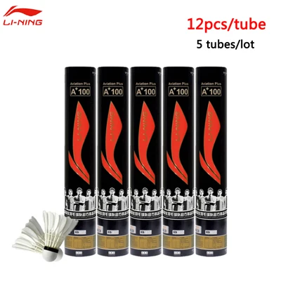 60Pcs=5tubes Li-Ning A+100 Badminton 77" Tournament Level Shuttlecock Badminton 12 Pcs/Tub Goose Feather Sports Ball A 100 - Цвет: A100 new packing