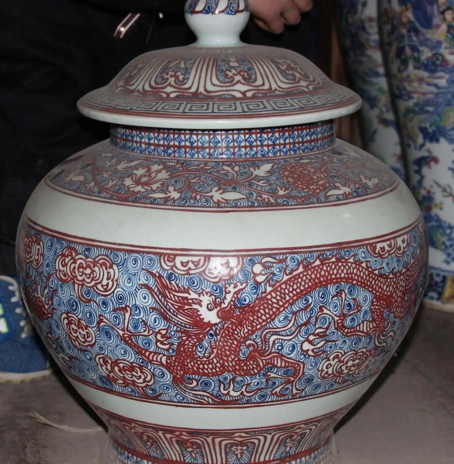 19&quot Old Dynasty Blue White Porcelain Dragon Loong General Tank Vase Pot Statue | Дом и сад