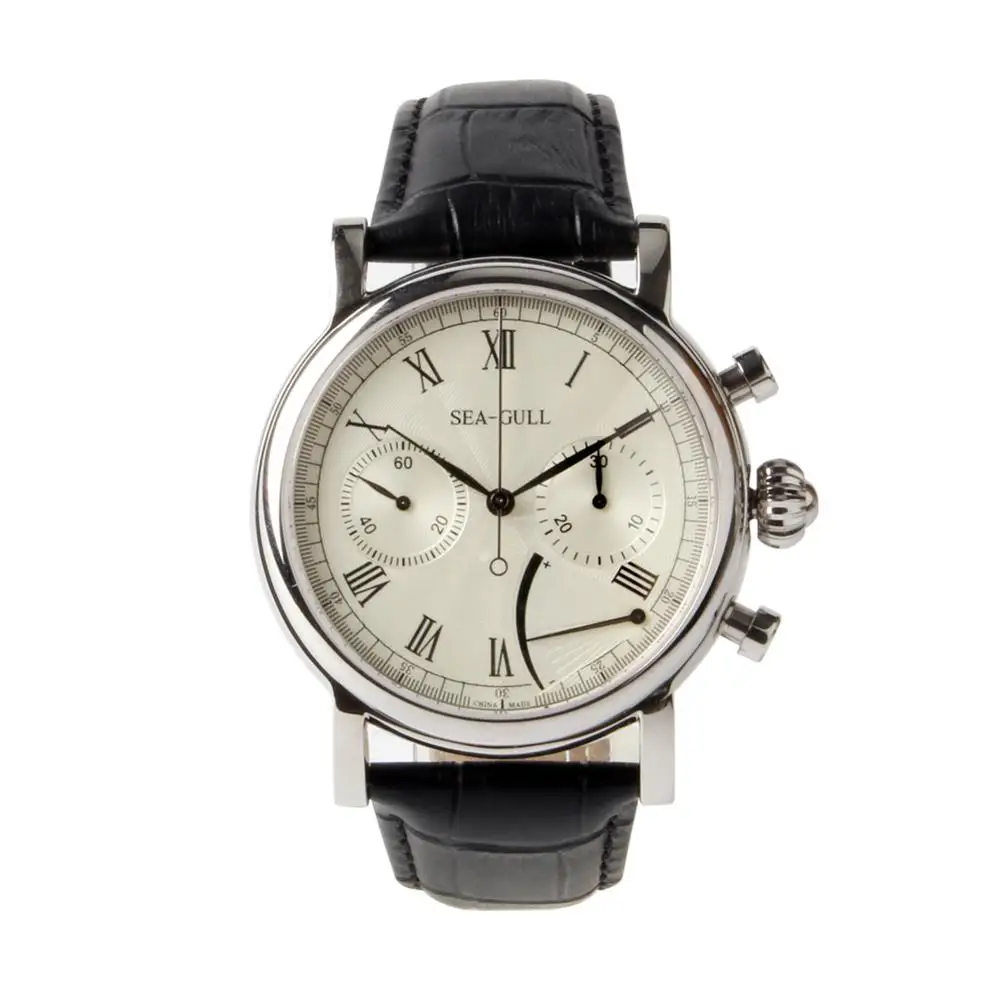 Часы хронограф Мужские механические с ремешком из натуральной кожи|Мужские часы|