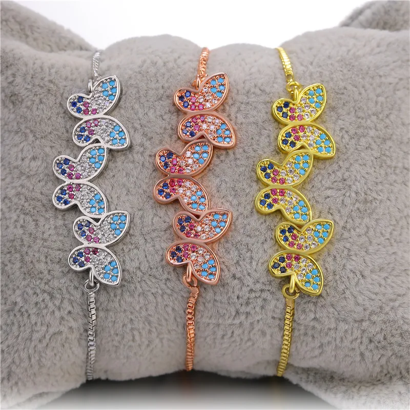 Женский браслет-бабочка из меди с кубическим цирконием регулируемый браслет