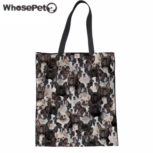WHOSEPET Women Handbag 3D Pug Dog Print Top-handle Bag Teenager Girls Canvas Shoulder Fashion Large Tote Bolsa Beach New | Багаж и сумки