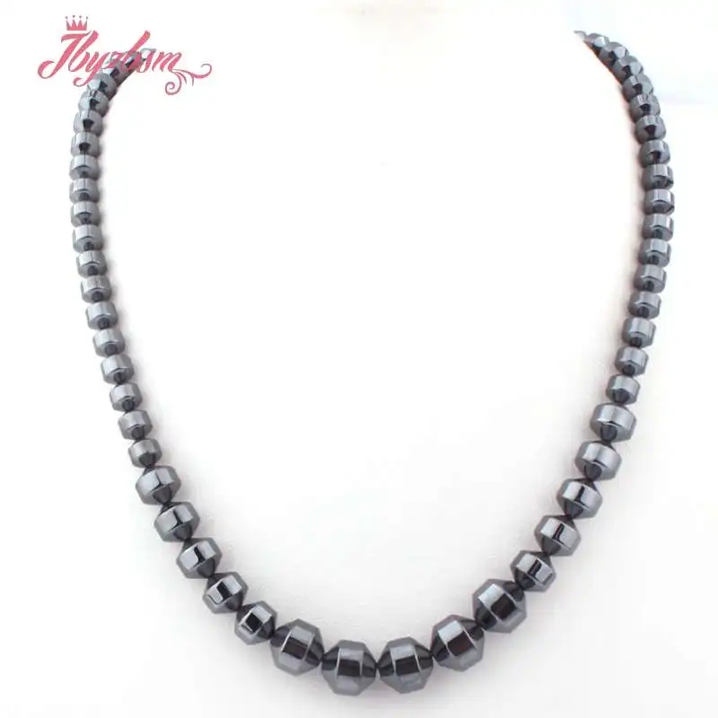 

6mm-10mm Black Taper (No Magnetic) Hematite Natural Stone Beads For Woman Tribal Fashion Jewellery Necklace 17" Free Shipping