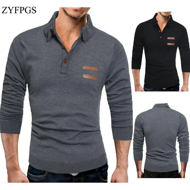 ZYFPGS Для мужчин свитера 2018 осень воротник с лацканами Трикотаж корейский Slim Fit