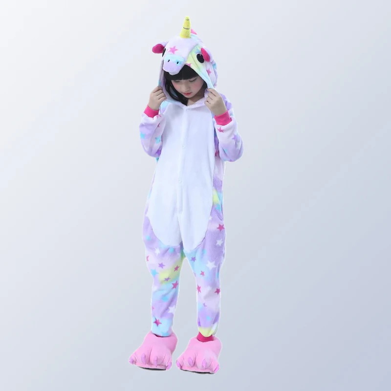 Flannel Children Pajamas Set Winter Hooded Animal Unicorn Stitch Kids For Boys Girls Sleepwear Onesies for 4 6 8 10 12 Y | Детская