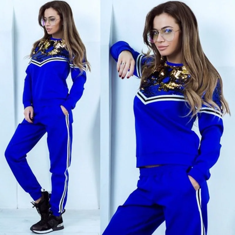 Женский Повседневный костюм двойка ZOGAA спортивный с круглым вырезом и принтом