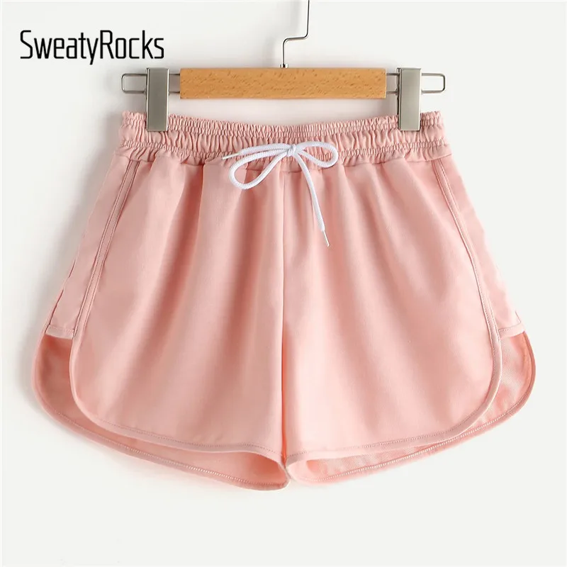 SweatyRocks, шорты с завязками на талии, шорты с дельфинами, уличная одежда, Женские базовые шорты,, летние повседневные однотонные шорты для спорта и отдыха